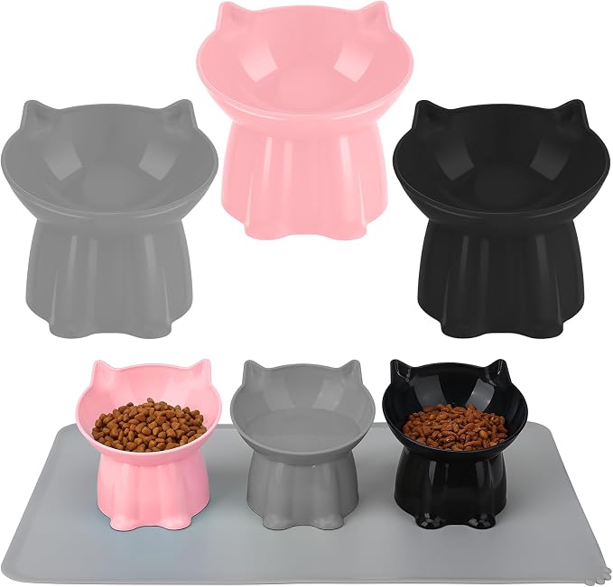 3 Pcs Elevated Cat Bowls 15°Raised Cat Food Bowl with Silicone Mat Grey | with Silicone Mat Whisker Friendly Anti Vomiting Cats Dishes Pet Food and Water Bowls for Indoor Cats Kittens - Image 9