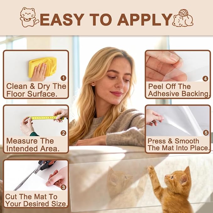 Anti Cat Scratch Furniture Protector, Couch Protector from Cat Claws, Transparent Sofa Guard Shield Single Sided Sticky Cats Scratch Deterrent Tape Couch Corner Guard 196.85x11.81 Inches, 1 Pack - Image 6