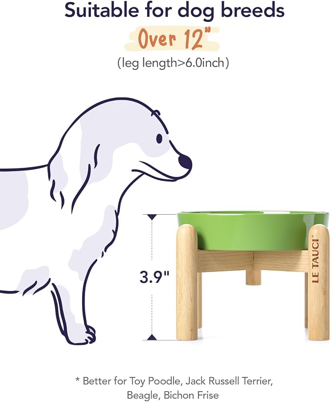 LE TAUCI Ceramic Slow Feed Dog Bowls, Elevated for Small Breeds, Anti-Gulping, Non-Slip, 6 inch, Green - Image 5