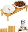 DoogCat Raised Cat Bowls, Bamboo Stand with 2 Ceramic Bowls | Adjustable Height, Whisker-Friendly Design, Food & Water Set, Stable Construction, Easy to Clean by LovesPetsinZero-WasteWay