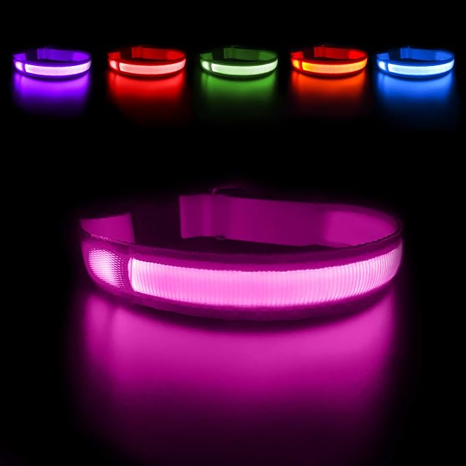 MASBRILL Light Up Dog Collar, LED Glow Collar with USB Rechargeable Lighted Bright Flashing Pink Dog Collar Waterproof for Small Medium Large Dogs, 4 Colors with 3 Sizes (S(0.98 * 15.75"), Pink) by MASBRILL
