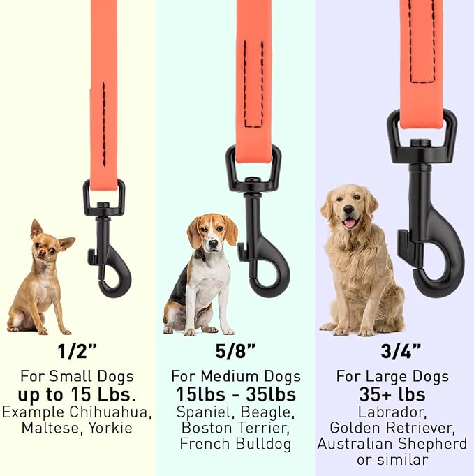 Dogline Biothane Waterproof Dog Leash Strong Coated Nylon Webbing with Black Hardware Odor-Proof Easy to Clean High Performance for Small or Large Dogs Made in USA 4 or 6 ft Lead, Coral - Image 3