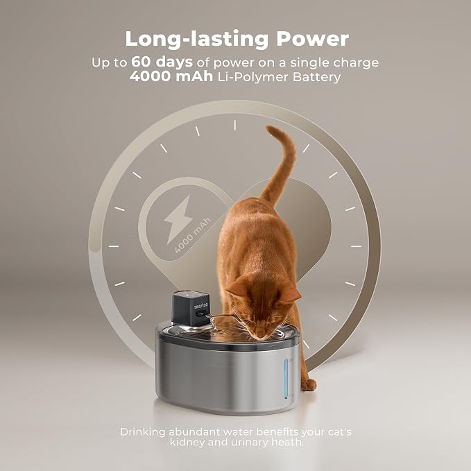 Wireless Cat Water Fountain Stainless Steel,152oz/4.5L Cat Fountain,6Filter | Battery Operated, Motion Sensor, Cordless Pet Water Fountain for Dogs & Cats,Ultra Quiet Pump,Water Fountains for Cats Indoor - Image 4