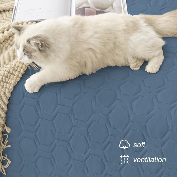 Tcksstex Waterproof and Non-Slip Dog Bed Cover and Pet Blanket Sofa Pet Bed Mat ，car Incontinence Mattress Protectors Furniture Couch Cover for Most Cats Dogs, Pets（30x70- Navy Blue） - Image 5