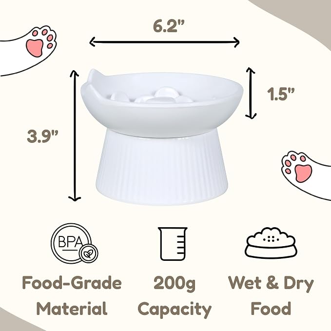 Unbreakable Raised Cat Bowls,Detachable Slow Feeder Pet Bowl, Heavy Weighted, Non-Slip Feeder, Elevated Small Dogs Slow Feeders, Dry & Wet Food, Whisker Friendly(White; 6.2'') - Image 4