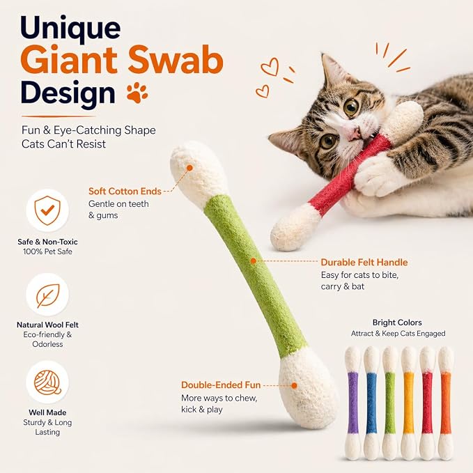 Giant Catnip Cat Toys for Indoor Cats, 6 Pack Interactive Cat Toy, Oversized Cotton Swab Design, Kitten Toys for Boredom Relief, Exercise & Play - Image 3