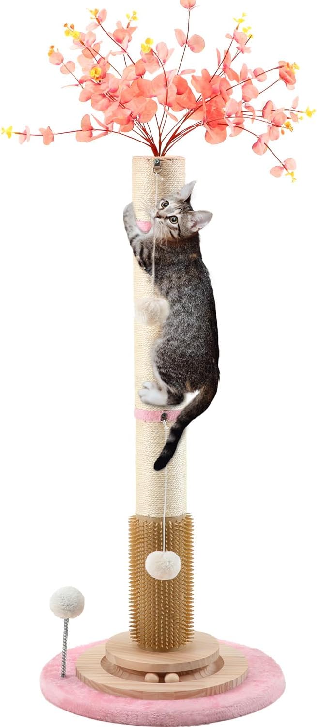 45'' Tall Cat Scratching Post Tree,Heavy Duty Scratcher for Indoor | Solid Wood Base,3.5" Sisal Post,Hanging Ball Toy,Self-Grooming Brush,Interactive Ball Track,Stylish Decor for Any Home by COUNER