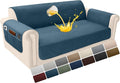 Velvet 100% Waterproof Loveseat Covers Washable Love Seat Couch Covers for 2 Cushion Couch Sofa Pet Friendly Sofa Slipcovers Dogs Furniture Protector with Pockets (Medium-XL, Dark Blue) by YUEVELLASofaCover