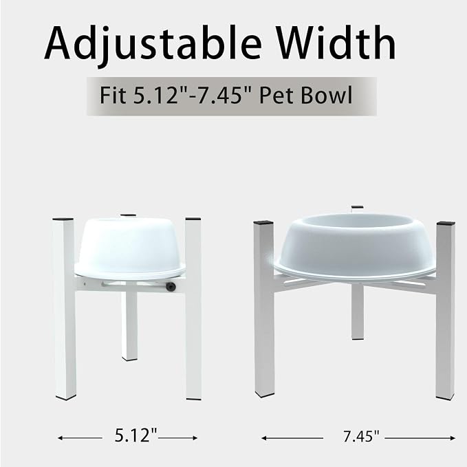 Elevated Cat Bowl Stand Good for Senior Cats Digestion Arthritis Relief - Adjustable Metal Feeder Riser, Fits 5.1-7.45” Round Bowls (No Bowls)(White) - Image 5