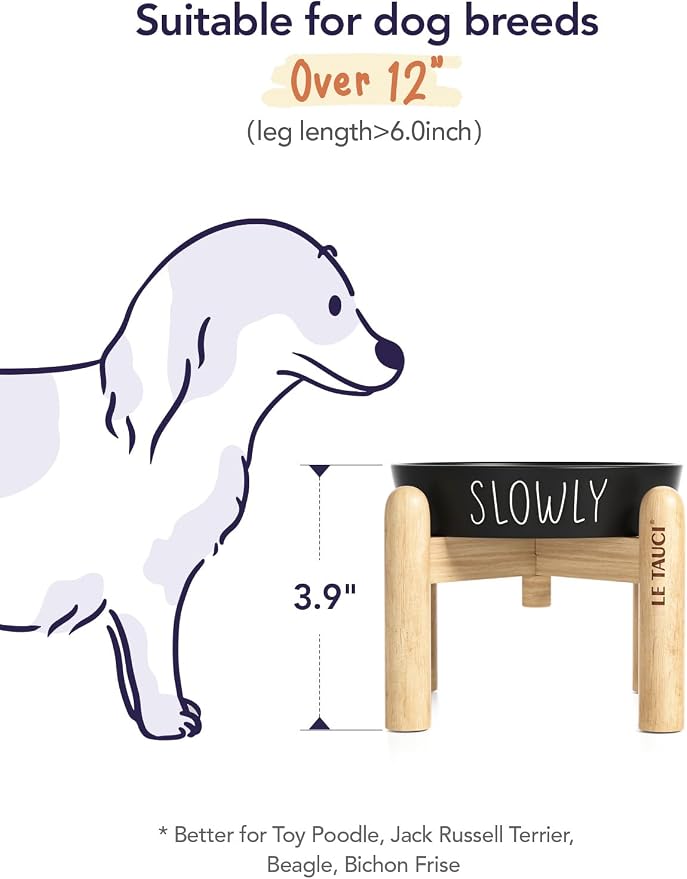 LE TAUCI PET Ceramic Slow Feeder Dog Bowls Elevated, 0.6 Cups Raised Dog Bowl with Wooden Stand for Small Breed to Slow Down Eating, Puzzle Food Bowl,Black - Image 5