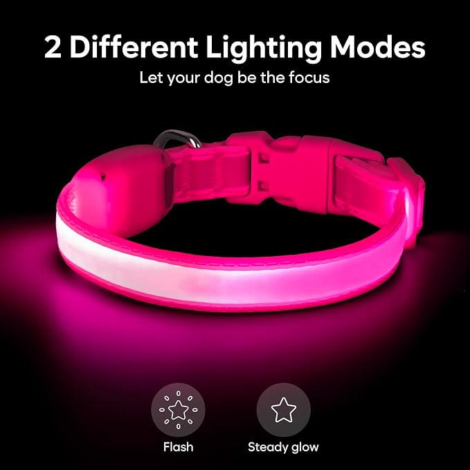 Light up Collar for Small Dog,Vizpet XS Adjustable Size Nylon Collar USB Rechargeable Bright Safety Pet Collar for Cats Small Dogs (Pink, X-Small[ 8.66-11.9 inch/22cm-30cm]) - Image 2