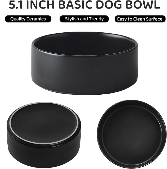 Elevated Ceramic Dog Bowl Set - Raised Dog Bowls with Non Slip Bamboo Stand, Food and Water Bowl Set for Kitty, Cats and Toy Breed Dogs, Pet Bowls, Weighted Dogs Dishes (5.1'', 2*16OZ, Black) - Image 2