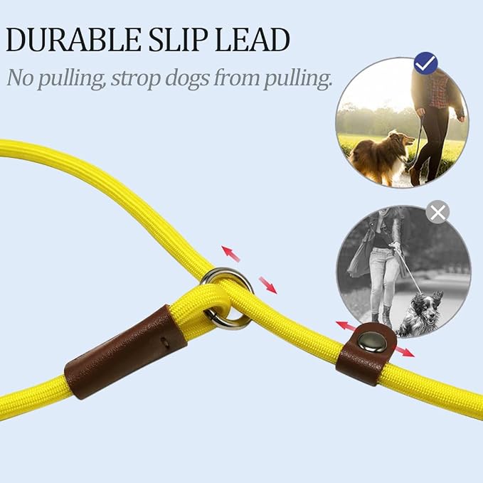 MayPaw Slip Lead Control Leash for Dogs No Pull 7 FT Pet Slip Leash, 1/4 in | 13+ Colors Classic Dog Lead Rope Leashes for Small Medium Animals (7ft*1/4", Yellow) - Image 3