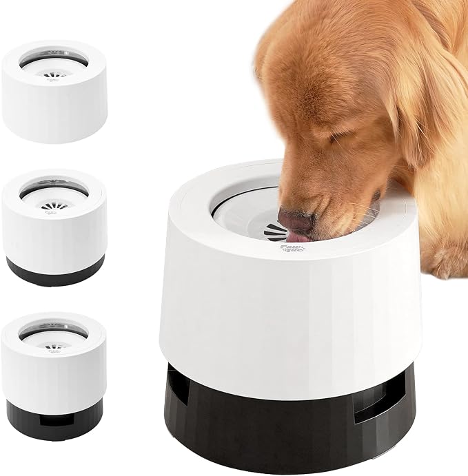 Pawque Raised 95oz Slow Drinking Dog Water Bowl No Spill Medium Large Breed | Single Elevated Stainless Steel Water Bowl with Floating Disc, Stable Sturdy Base and Snap on Adjustable Height Stand by Pawque