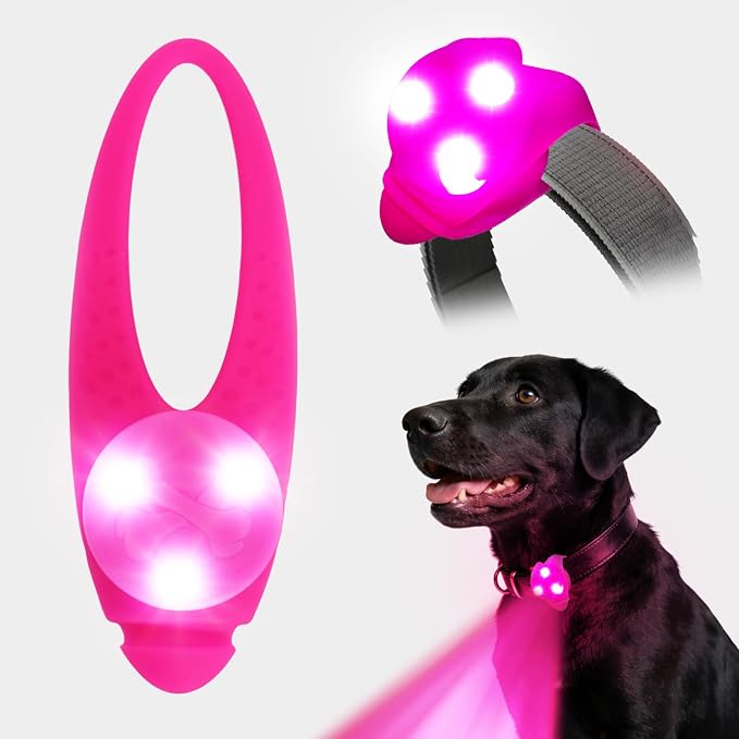 LaRoo Dog Lights for Night Walking, LED Dog Collar Lights for Nighttime, Clip On Light up Dogs Collar Walking Light (Pink) by LaRoo