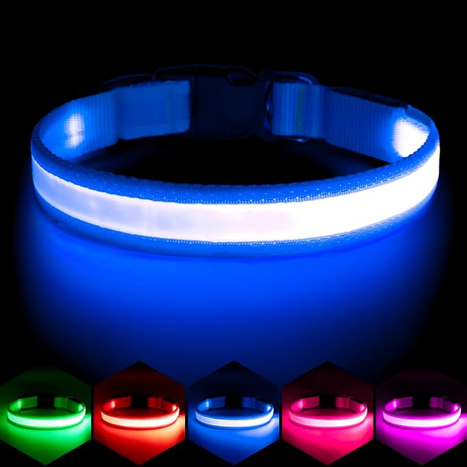 Vizpet LED Dog Collar, Light Up Dog Collar Adjustable USB Rechargeable Super Bright Safety Light Glowing Collars for Dogs(Medium,Blue) by VIZPET