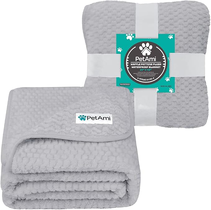 PetAmi Waterproof Dog Blanket, Leakproof Puppy Blanket, 29x40 Light Gray | For Small Medium Pets, Furniture Sofa Couch Cover Protector, Fleece Throw Indoor Cat Kitten, Reversible Washable Soft Plush - Image 2