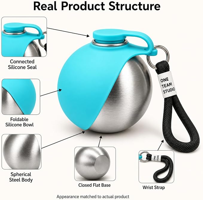 Portable Dog Water Bottle, Flip-Top Silicone Bowl Design, Insulated Hot & Cold Retention Material, One-Hand Leakproof Use, Perfect for Walking & Hiking, 10oz (Blue, Printing) | Flip-Top Silicone Bowl Design For Small Dog & Cat, Insulated Hot & Cold Ret... - Image 8