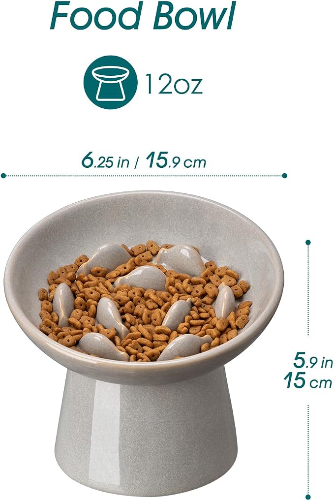 vancasso Ceramic Slow Feeder Cat Bowl, 6.25 Inch Elevated Cat Slow Feeder Bowl, Anti Vomiting for Dry and Wet Food, Grey - Image 2