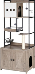 HOOBRO Cat Tree with Litter Box Enclosure, 58.7" H Cat Tower with Hidden Litter Box Furniture, with Scratching Post, Step, Hammock, Multifunctional Pet Furniture with Food Bowls, Greige BG30MZ03G1 by HOOBRO