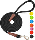 MayPaw 4/6 /8/10 FT Dog Leash, Classic Solid Colors, Strong Nylon Rope Dog Leash Reinforced with Leather Tailor Connection Heavy Duty Silver Clasp (Black, 4ft*1/2") by MayPaw