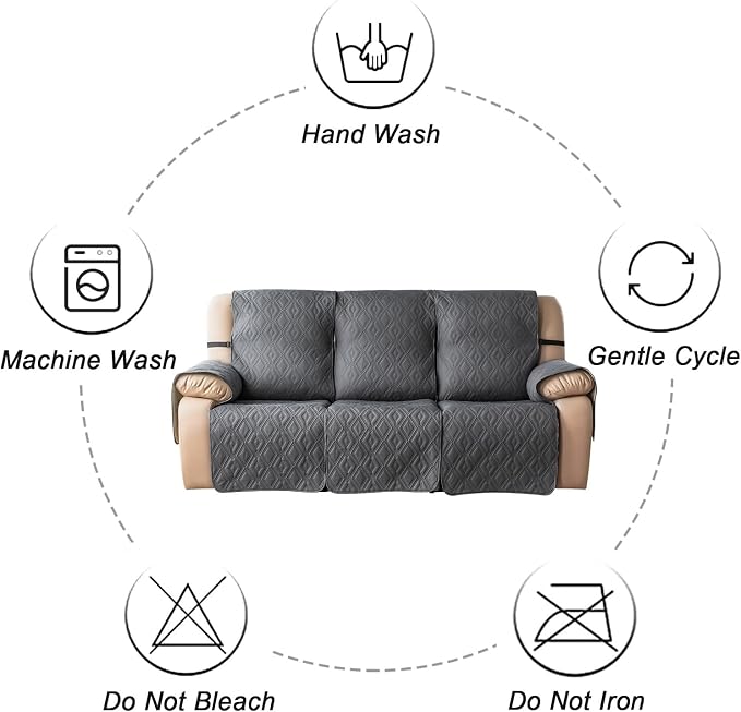 Genina Waterproof Couch Cover for Reclining Couch 3 Seat Recliner Sofa Covers, Non-Slip Recliner Couch Cover Furniture Protector with Elastic Straps for Pets, Dogs (Dark Gray, Recliner Sofa) - Image 9