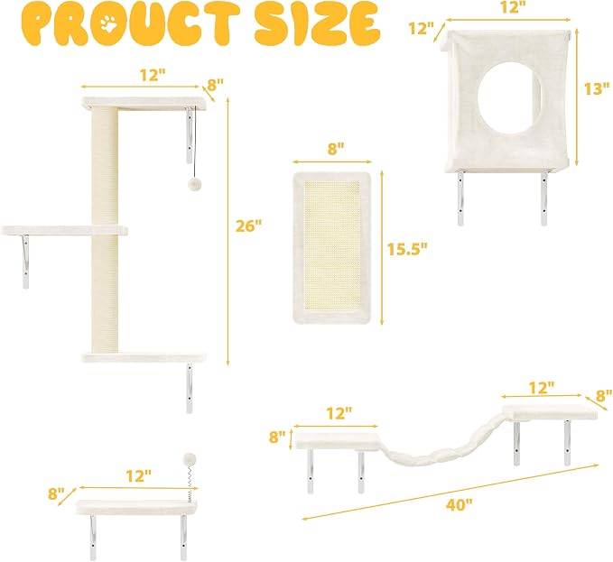 Cat Wall Shelves, 10-in-1 Wall-Mounted Cat Furniture Set | Large Cat Climber Set with House, Bridge, Steps, Scratcher, DIY Playground, Shelves for Indoor Wall Furniture Set, Beige - Image 5