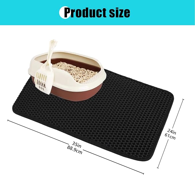 Cat Litter Mat 35"x24", Double Layer Waterproof Litterbox Mat, Black | Non-slip backing, washable for easy cleanup, traps stray litter with waterproof honeycomb large grid that is urine-proof - Image 4