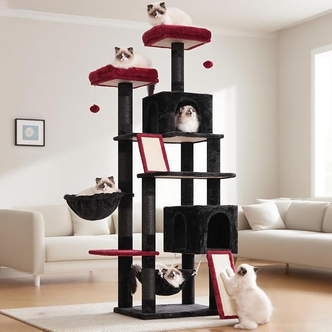 Cat Tree, 71'' Tower for Large Cat with Scratching Post, GCT032BR by Gitelnour