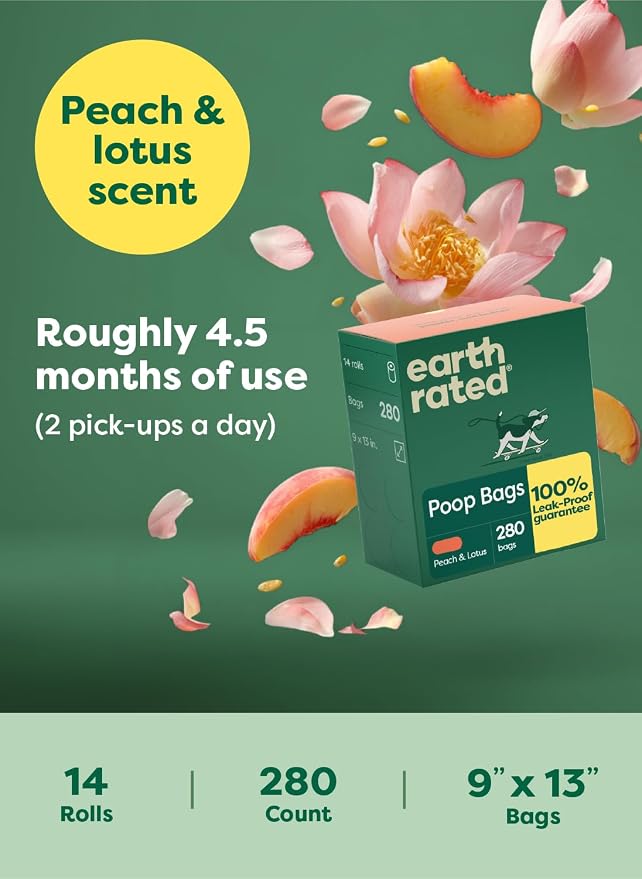 Earth Rated Dog Poop Bags on Refill Rolls, 280 Bags, Peach & Lotus | Guaranteed Leak Proof and Extra Thick Waste Bag Refill Rolls - Image 3