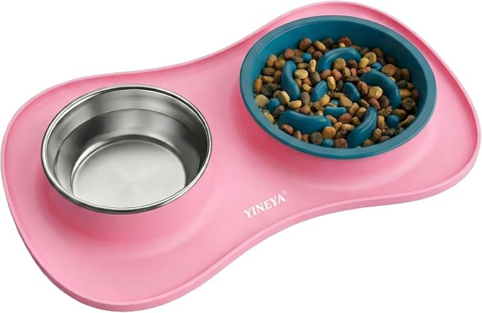 YINEYA 3 in 1 Slow Feeder Dog Bowls,Dog Water Bowl,Cat and Dog Food Bowl | Stainless Steel Dog Bowls with Non-Spill Dog Bowl Mat, Anti-Choking Puppy Bowls, Easy Clean for Large Medium Small Dogs Cats by YINEYA
