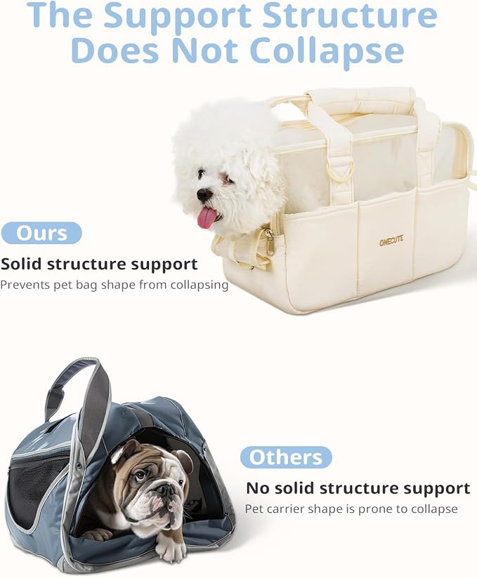 ONECUTE Dog Purse Carrier for Small Dogs Rabbit cat with Large Pockets, Cotton Bag, Dog Carrier Soft Sided, Collapsible Travel Puppy Carrier (Beige Breathable, 17.0" L x 7.5" W x 12.0" H) - Image 3