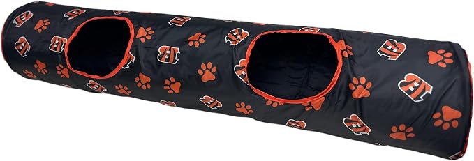 NFL Cincinnati Bengals Cat Tunnel Tube Toy with Plush Football Catnip and Feathers Collapsible Tunnel for Cats to Play, Peek and Hide, Sporty & Fun Cat Tunnel Toy with Team Logo All-Over Design! - Image 9