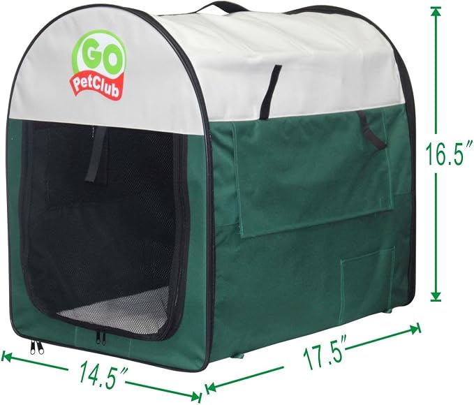 Go Pet Club 18" Rounded Top Soft Collapsible Dog Crate, Portable Pet Carrier, Thick Padded Pet Travel Crate for Indoor & Outdoor, Soft Sided Pet Foldable Kennel Cage with Durable Mesh Windows, Green - Image 2