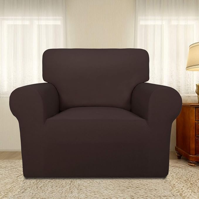 PureFit Stretch Chair Covers Fleece Couch Covers for Sofa Chocolate | 1-Piece Spandex Couch Cover Soft Couch Protector, Sofa Cover Washable with Non Skid Foam and Elastic Bottom for Kids, Dogs - Image 2