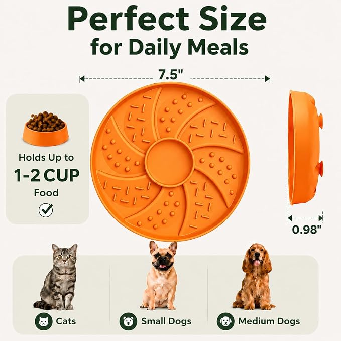 Slow Feeder Dog Bowl Silicone Suction Cup Anti Spill Dogs Cats Orange | strong suction base prevents sliding, extends mealtime, reduces anxiety, textured surface, dishwasher safe - Image 5