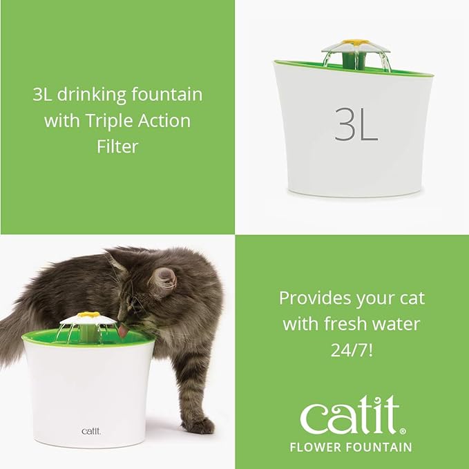 Catit Flower Fountain with Triple Action Filter,Cat Drinking Water Fountain,3 L,Green,(Pack of 6) - Image 2
