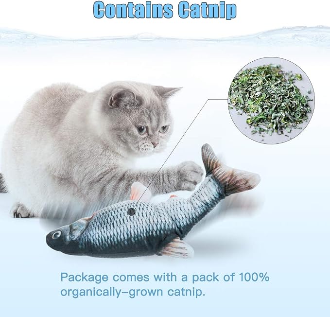 TOOGE 2 Pack 9" Floppy Fish Cat Toys with SilverVine and Catnip for Indoor Cats for Small Dogs Interactive Automatic Flopping Kicker Toys for Cats Puppy (Red Carp + Carp) - Image 6