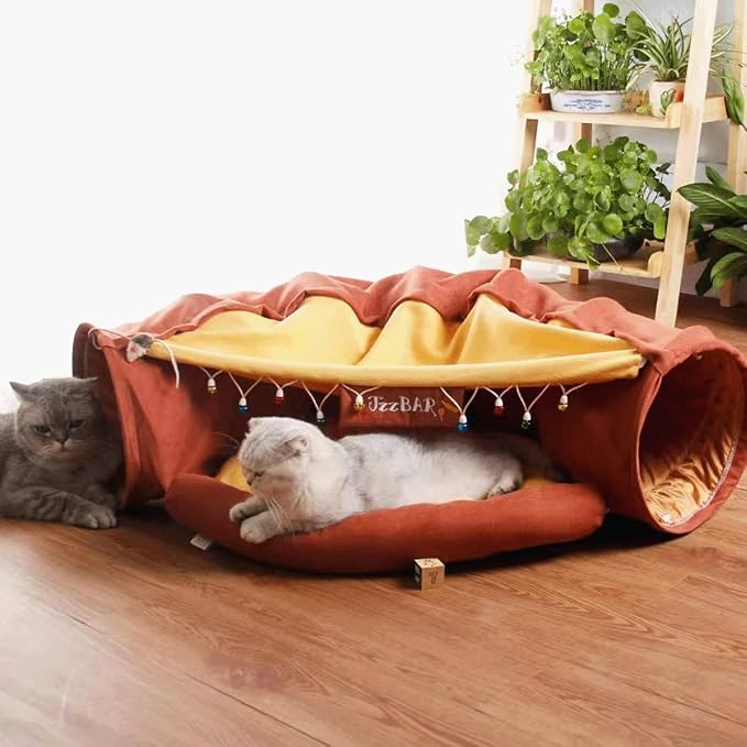 LEFTSTARER 2-in-1 Collapsible Cat Tunnel for Indoor Bed and Hideout - Pet Dog Rabbit Bunny Ferret Tunnel Tubes Toys with Removable Washable Mat, Tower Wheel Stuff by Unknown