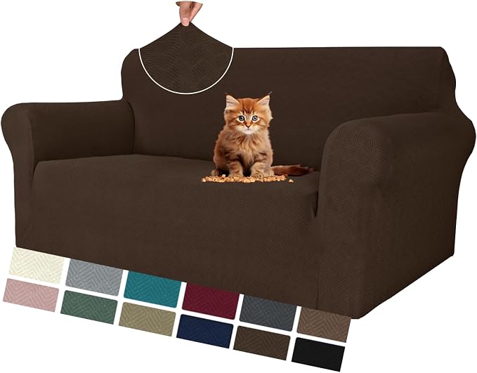 MAXIJIN Loveseat Cover Sofa Covers (55"-69"), 1-Piece Stretch Couch Covers for 2 Cushion Couch Love Seat Slipcover with Elastic Bottom for Kids,Dog (Loveseat, Diamond Pattern Coffee) by MAXIJIN