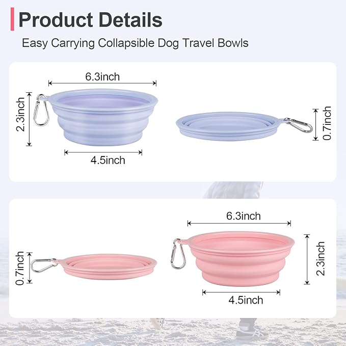Kytely Collapsible Dog Bowls Medium, 2Pack Foldable Dog Travel Bowl, Portable Pet Water Food Bowl with Clasp, Pet Cat Feeding Cup Dish for Traveling, Walking, Hiking (Lavender & Pink) - Image 4