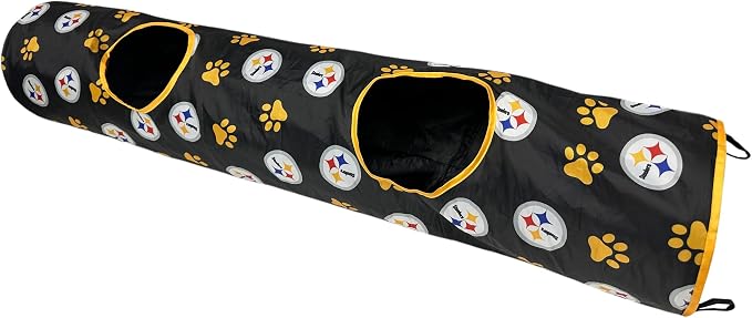 NFL Pittsburgh Steelers Cat Tunnel Tube Toy with Plush Football Catnip and Feathers Collapsible Tunnel for Cats to Play, Peek and Hide, Sporty & Fun Cat Tunnel Toy with Team Logo All-Over Design! by PETSFIRST