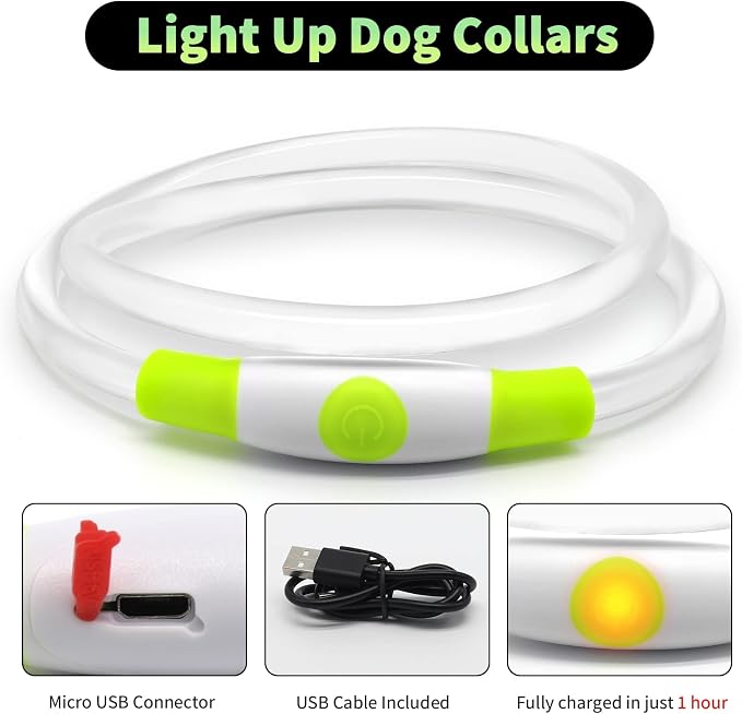 Light up Dog Collar, LED Dog Collar USB Rechargeable, YFbrite Waterproof Dog Collar Light for Small, Medium, Large Dogs & Cats (Pink+Green) - Image 4