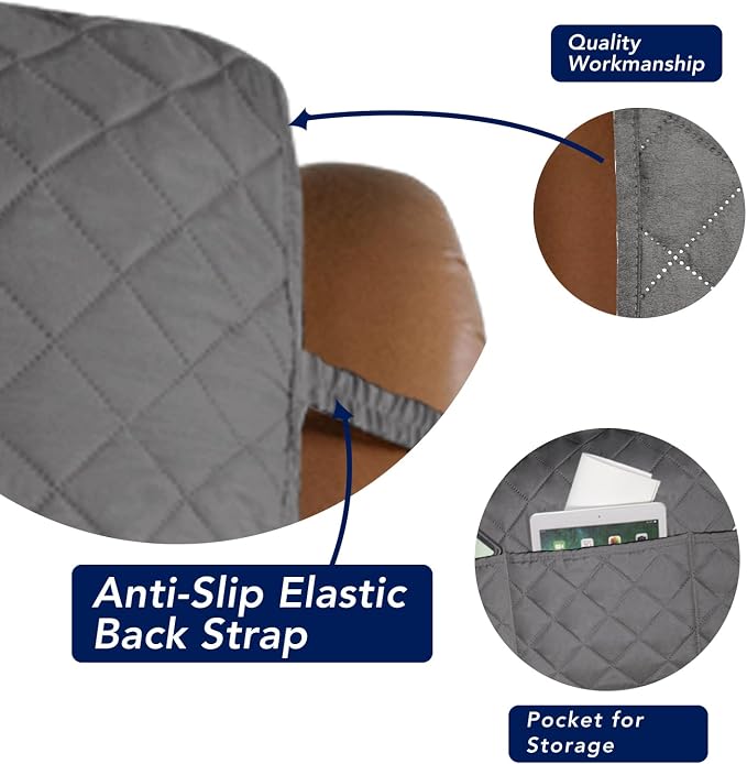 PureFit Reversible Recliner Chair Covers Couch Covers for Dogs, 28 in | Gray/Ivory, Water Resistant Couch Protector, Washable Pet Couch Cover with Non Slip and Elastic Straps For Kids - Image 3