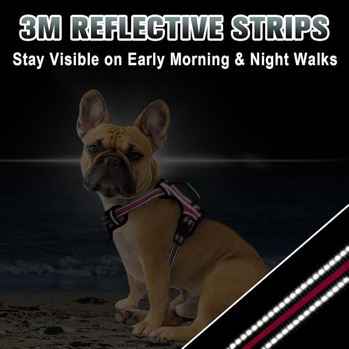 BARKBAY No Pull Dog Harness Large Reflective Dog Harness with Front Clip and Easy Control Handle for Walking Training Running with ID tag Pocket(Pink/Black,S) - Image 7