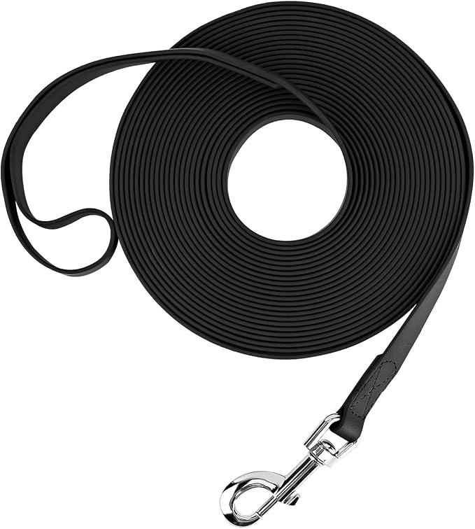 Waterproof Long Leash Durable Dog Recall Training Lead Great for Outdoor Hiking, Training, Yard, Beach and Swimming (Black, 15ft) by Qiaosite
