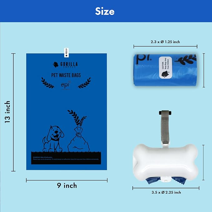 GORILLA SUPPLY 1000 Dog Poop Waste Bags with Dispenser and Leash Tie, 9" x 13", Blue, 1000 Count - Image 6