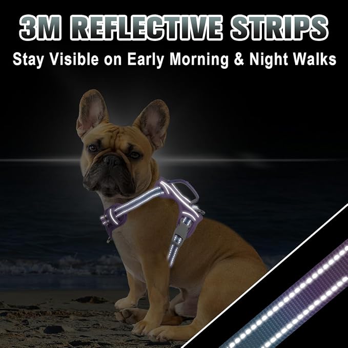 BARKBAY No Pull Dog Harness Large Reflective Dog Harness with Front Clip and Easy Control Handle for Walking Training Running with ID tag Pocket(Lavender Sky,S) - Image 7