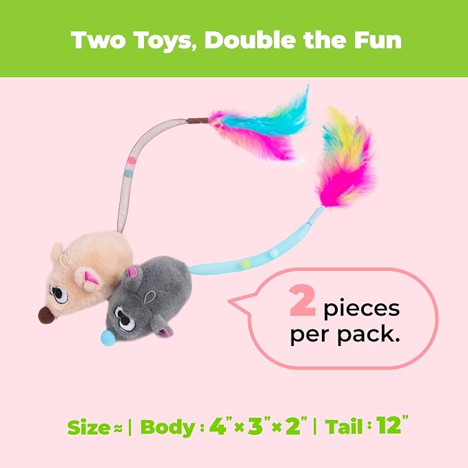 Catify Interactive Cat Toy - Squeaking Mice Set, Beige & Gray | Catnip Infused, Tap to Activate Squeaks, Soft, For Indoor Kittens & Cats, Independent Play, Attaches to Wand, Pack of 2 - Image 7
