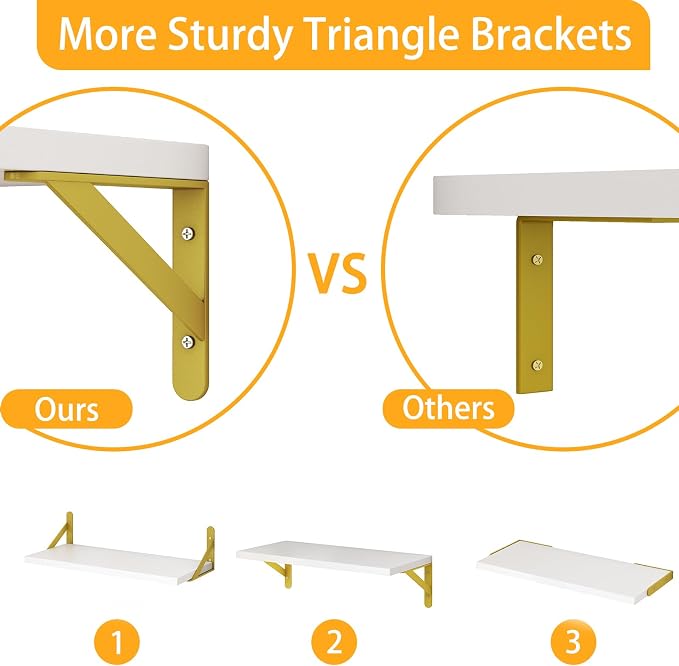 Fixwal Wall Floating Shelves for Home Decor (White, Set of 3, 16.5 Inch) | Wood Shelves, Natural Grain, 40Lb Capacity, Sturdy Triangle Brackets, Versatile for Any Room - Image 4